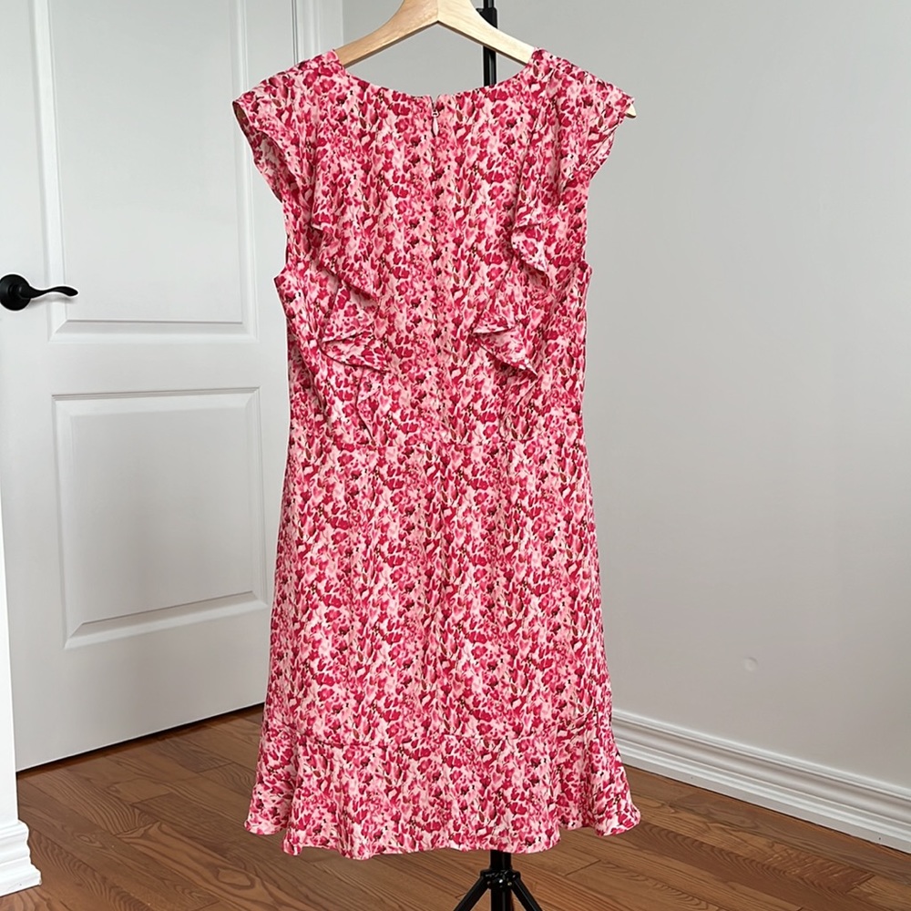 BCBG Jessa Ruffle Pink Floral V Neck Mini Dress Size 4 - Picture 2 of 10